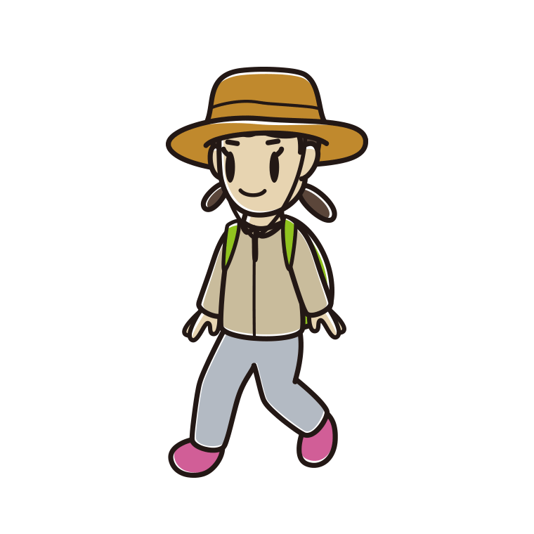 ハイキングをする女子中学生のイラスト【色あり、背景なし】透過PNG