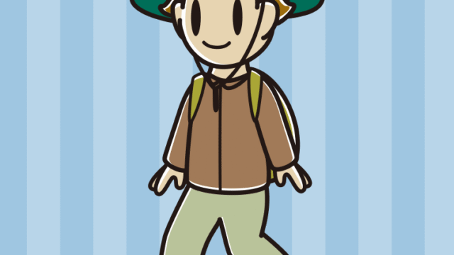 ハイキングをする男子高校生のイラスト【色、背景あり】PNG