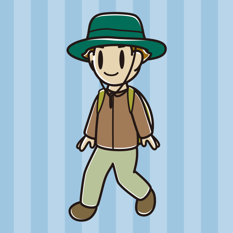 ハイキングをする男子高校生のイラスト【色、背景あり】PNG