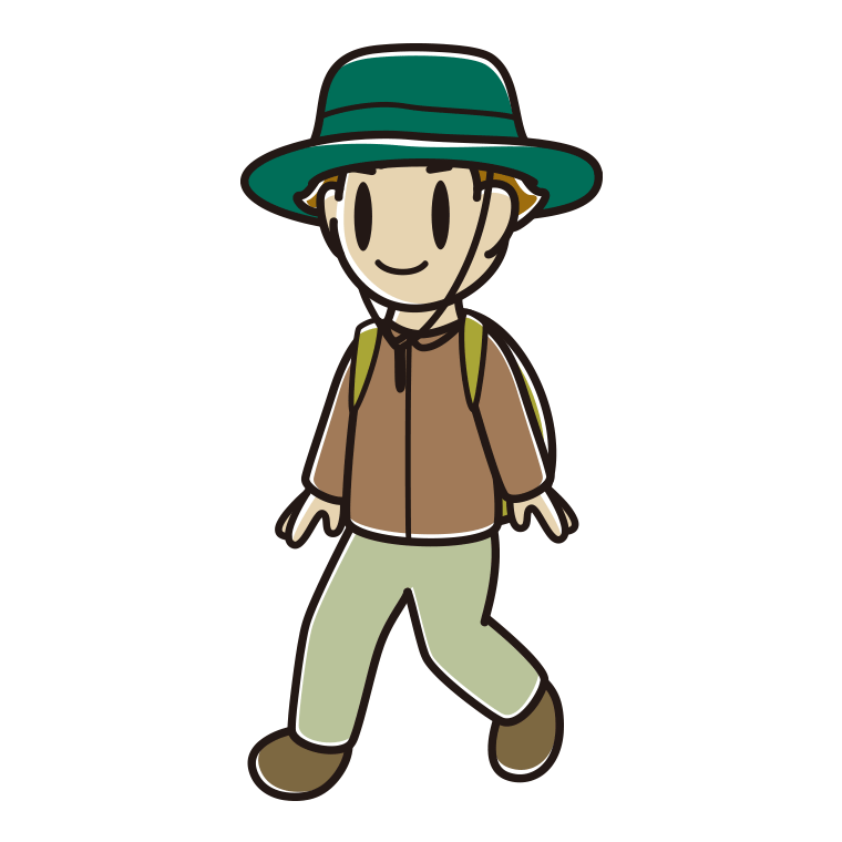 ハイキングをする男子高校生のイラスト【色あり、背景なし】透過PNG