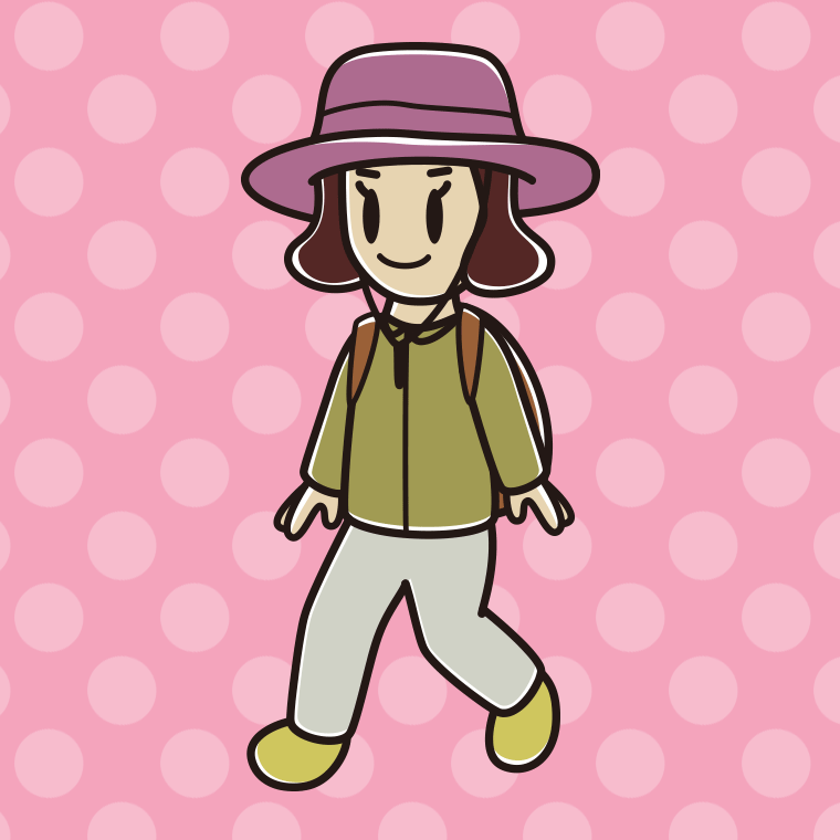 ハイキングをする女子高校生のイラスト【色、背景あり】PNG