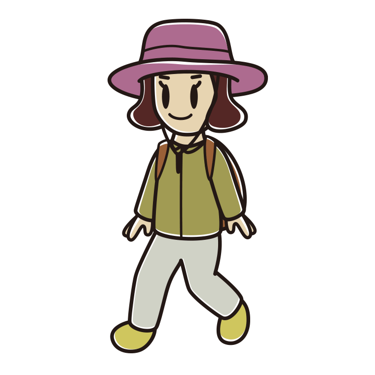 ハイキングをする女子高校生のイラスト【色あり、背景なし】透過PNG