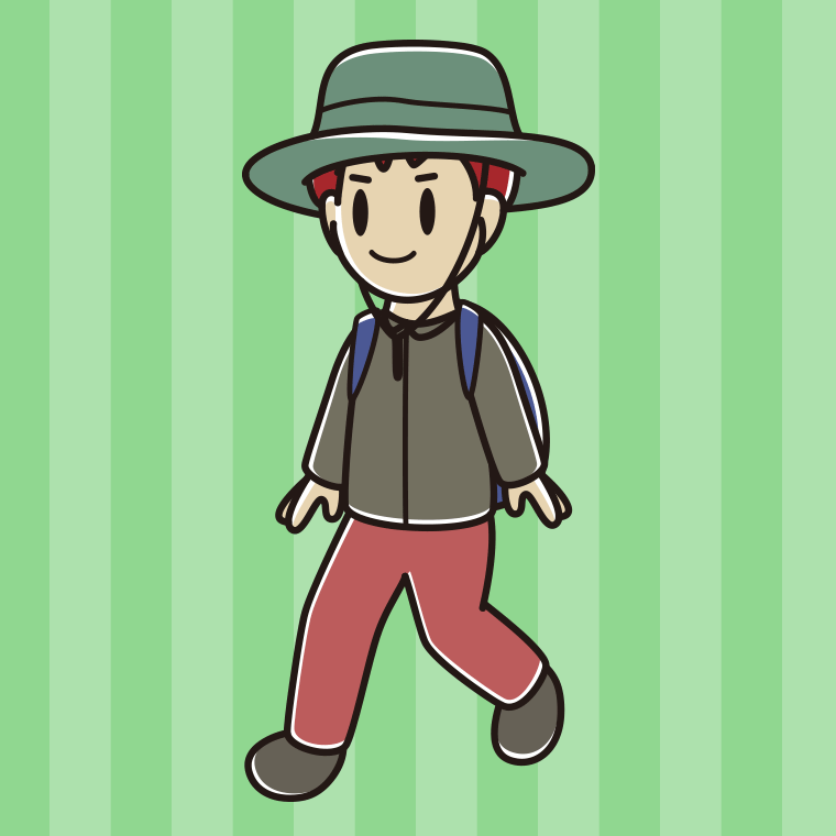 ハイキングをする男子大学生のイラスト【色、背景あり】PNG