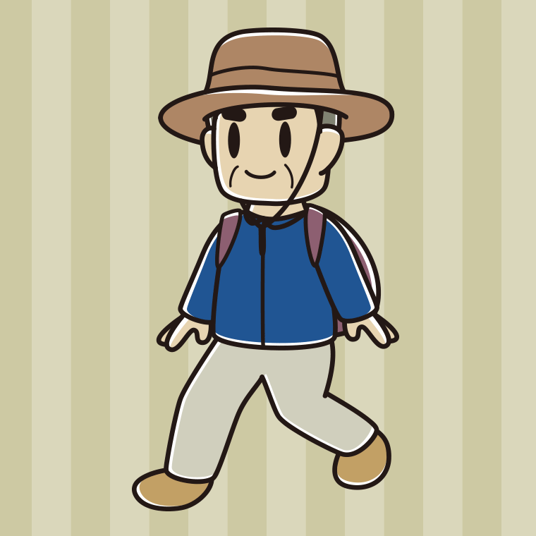 ハイキングをするおじさんのイラスト【色、背景あり】PNG