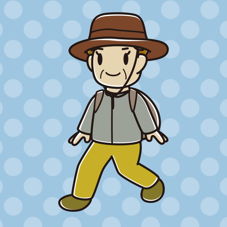 ハイキングをするおばさんのイラスト【色、背景あり】PNG