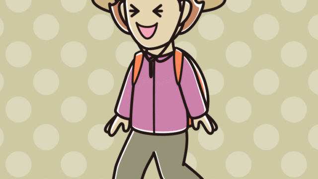 ハイキング中に笑う女性のイラスト【色、背景あり】PNG