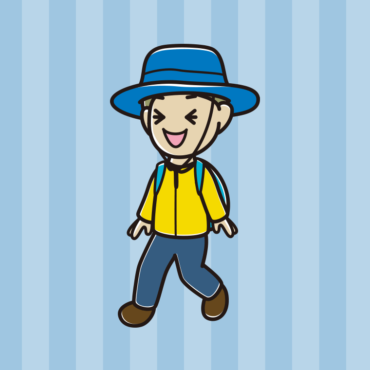 ハイキング中に笑う小学生男子のイラスト【色、背景あり】PNG