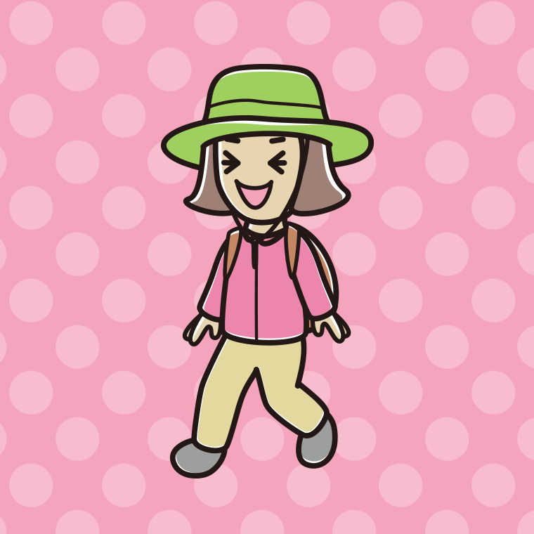 ハイキング中に笑う小学生女子のイラスト【色、背景あり】PNG