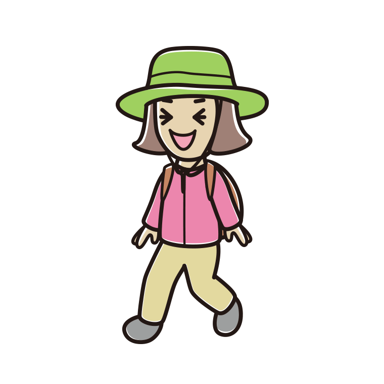 ハイキング中に笑う小学生女子のイラスト【色あり、背景なし】透過PNG
