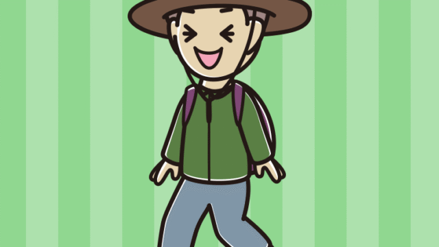 ハイキング中に笑う男子中学生のイラスト【色、背景あり】PNG