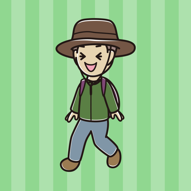 ハイキング中に笑う男子中学生のイラスト【色、背景あり】PNG