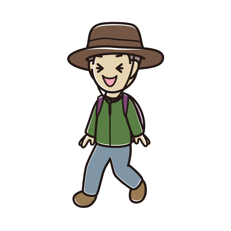 ハイキング中に笑う男子中学生のイラスト【色あり、背景なし】透過PNG