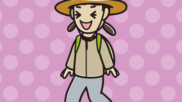 ハイキング中に笑う女子中学生のイラスト【色、背景あり】PNG