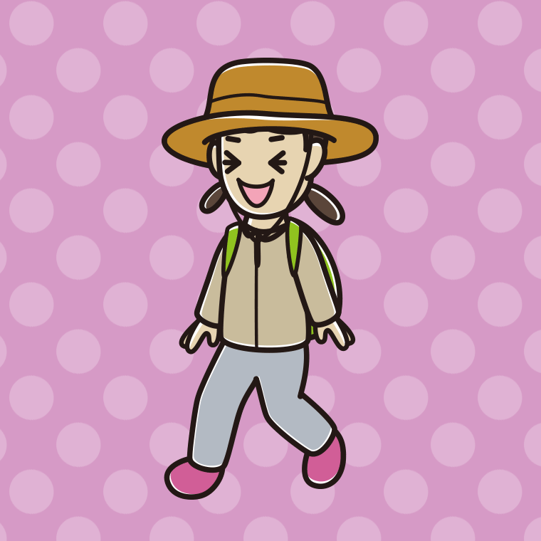 ハイキング中に笑う女子中学生のイラスト【色、背景あり】PNG