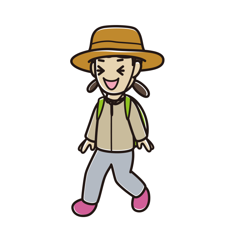 ハイキング中に笑う女子中学生のイラスト【色あり、背景なし】透過PNG