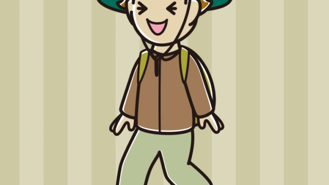 ハイキング中に笑う男子高校生のイラスト【色、背景あり】PNG
