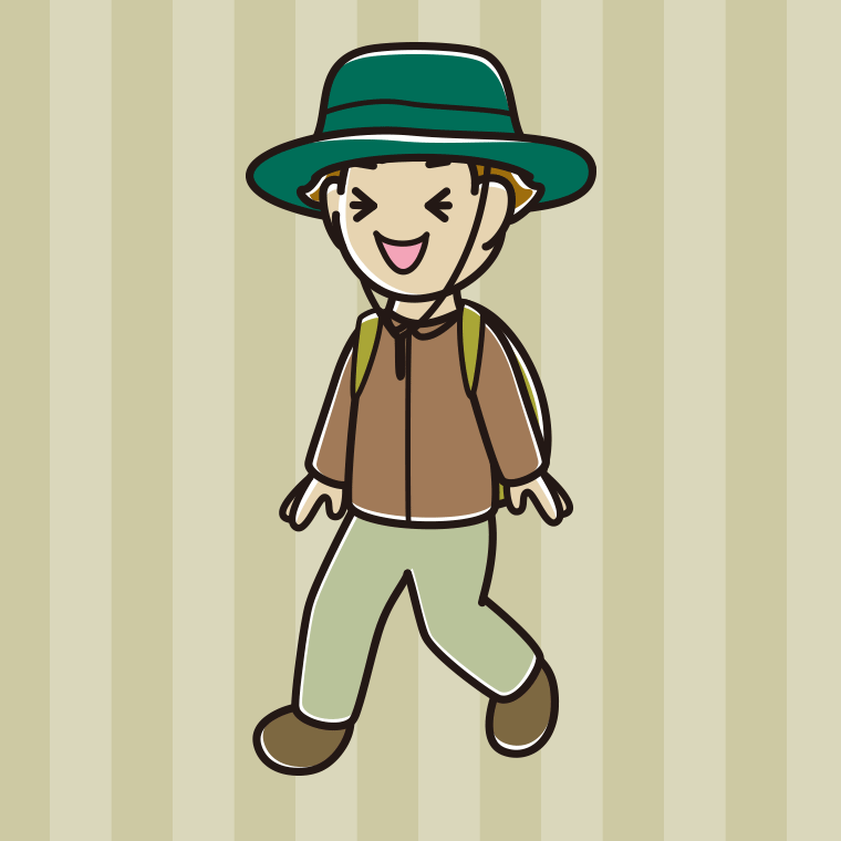 ハイキング中に笑う男子高校生のイラスト【色、背景あり】PNG