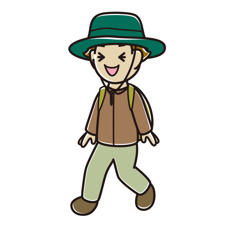 ハイキング中に笑う男子高校生のイラスト【色あり、背景なし】透過PNG