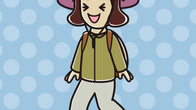 ハイキング中に笑う女子高校生のイラスト【色、背景あり】PNG