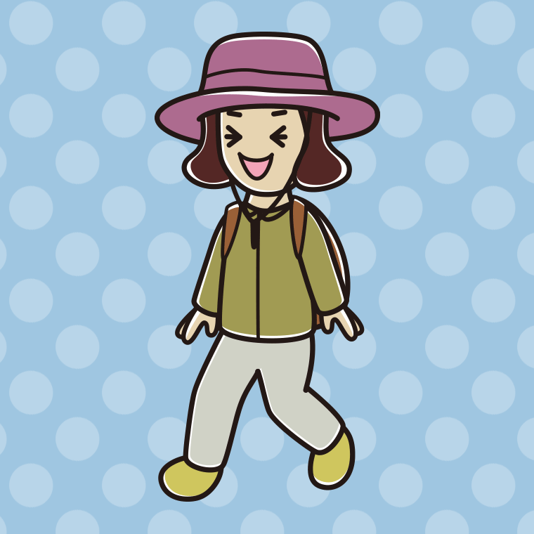 ハイキング中に笑う女子高校生のイラスト【色、背景あり】PNG