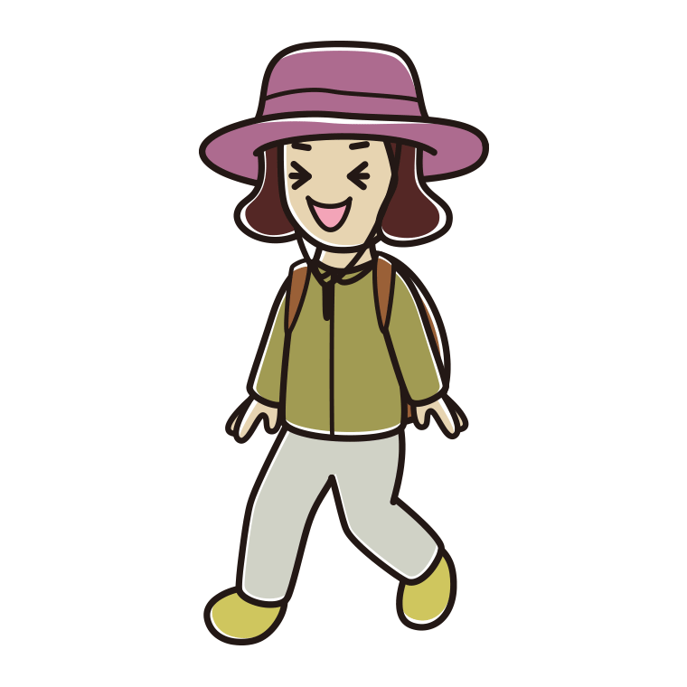 ハイキング中に笑う女子高校生のイラスト【色あり、背景なし】透過PNG