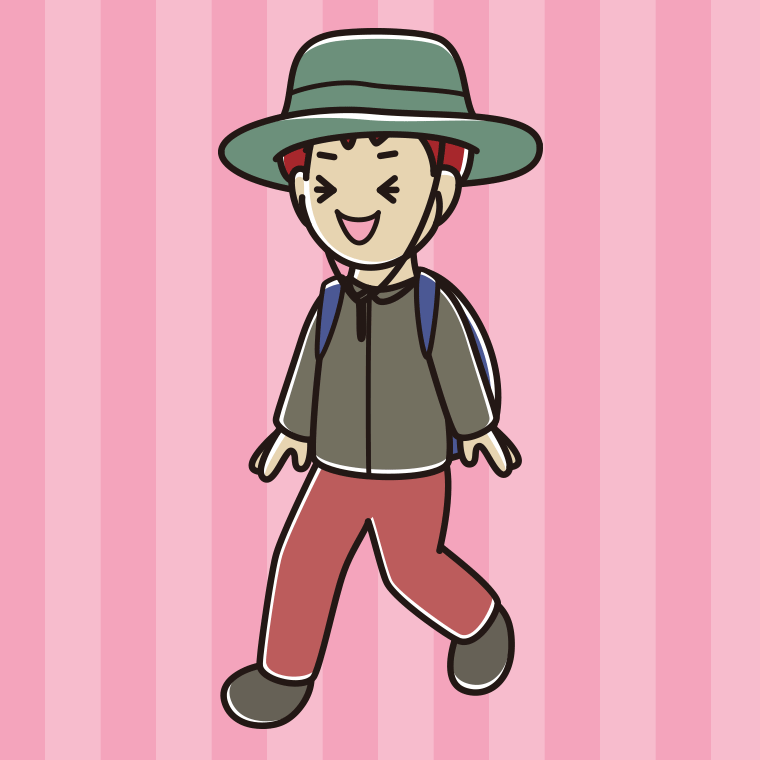 ハイキング中に笑う男子大学生のイラスト【色、背景あり】PNG