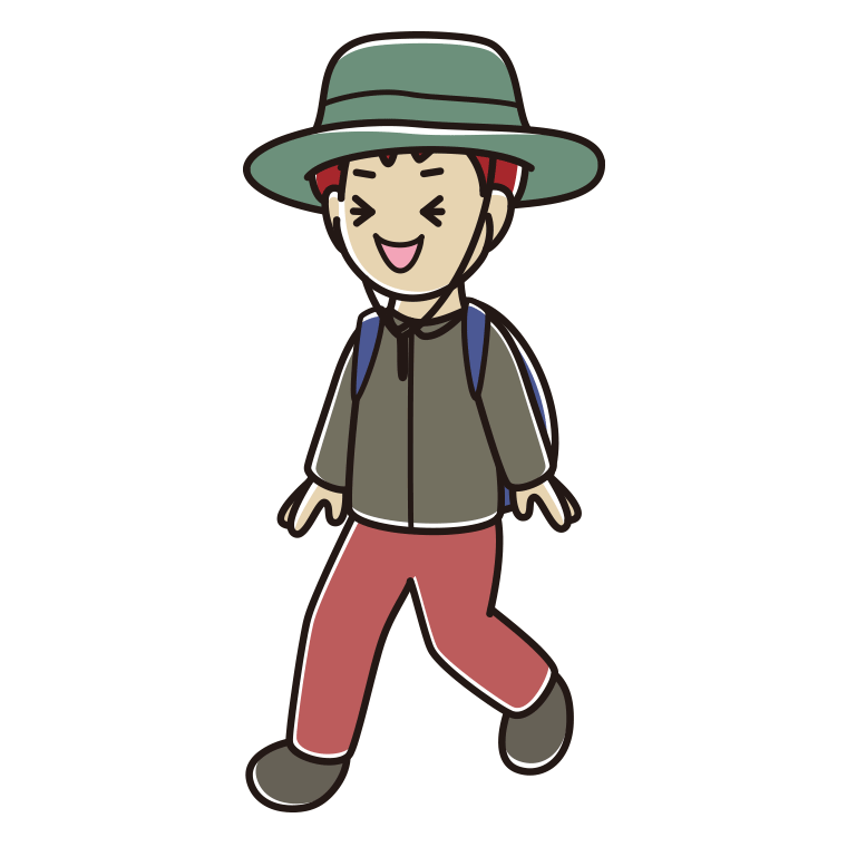 ハイキング中に笑う男子大学生のイラスト【色あり、背景なし】透過PNG
