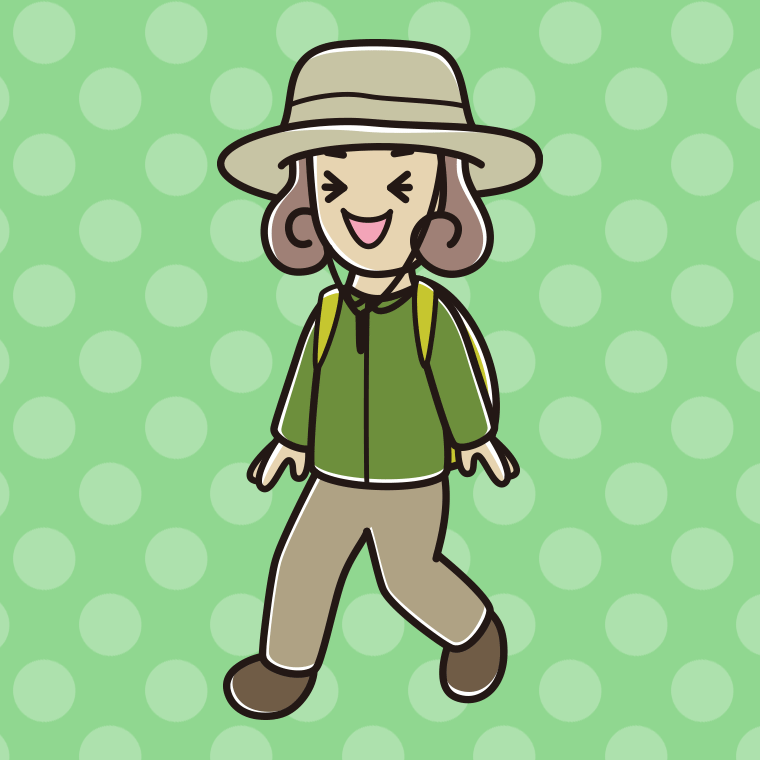 ハイキング中に笑う女子大学生のイラスト【色、背景あり】PNG