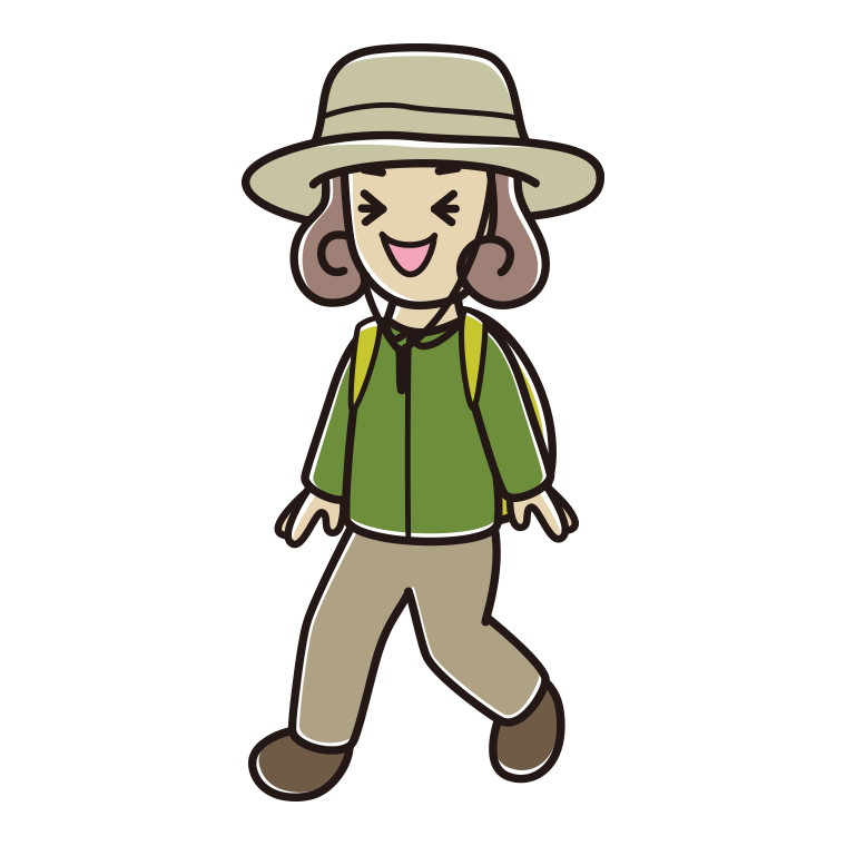 ハイキング中に笑う女子大学生のイラスト【色あり、背景なし】透過PNG