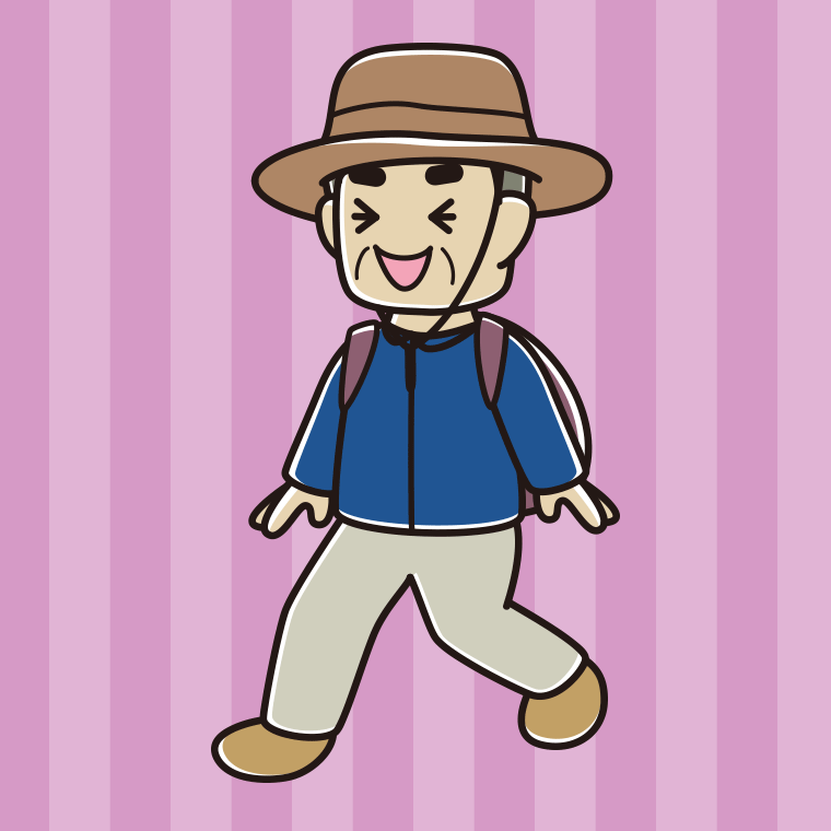 ハイキング中に笑うおじさんのイラスト【色、背景あり】PNG
