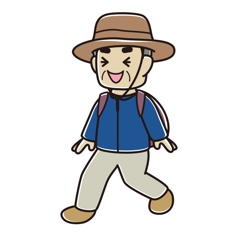 ハイキング中に笑うおじさんのイラスト【色あり、背景なし】透過PNG