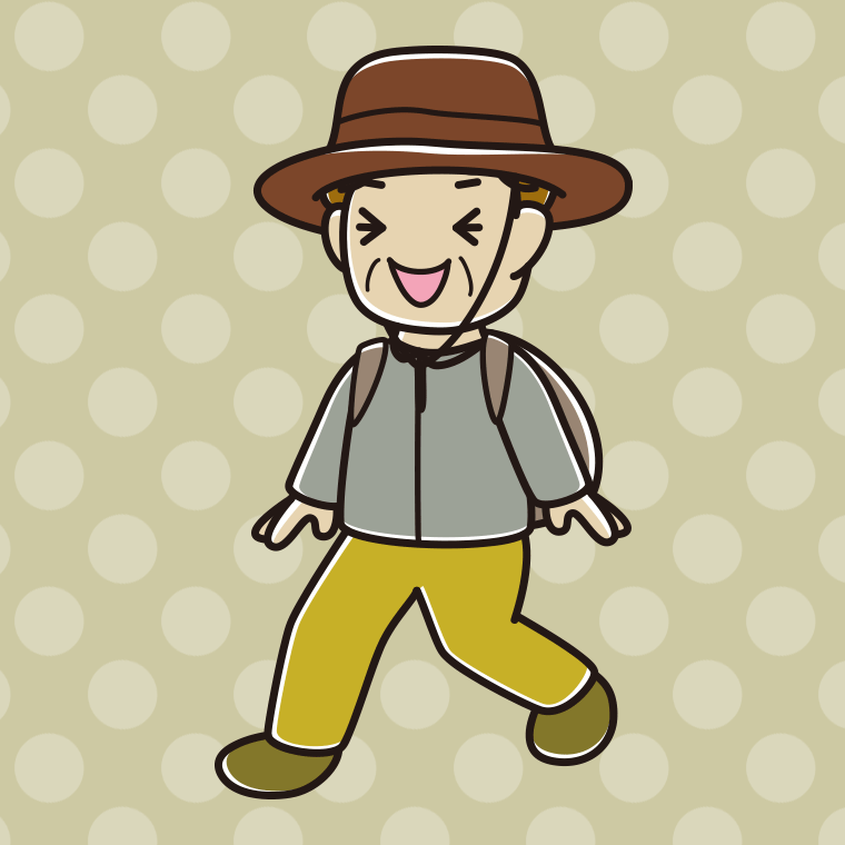 ハイキング中に笑うおばさんのイラスト【色、背景あり】PNG