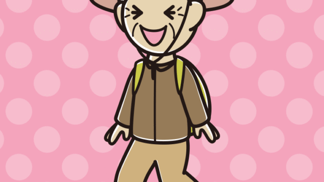 ハイキング中に笑うおばあさんのイラスト【色、背景あり】PNG