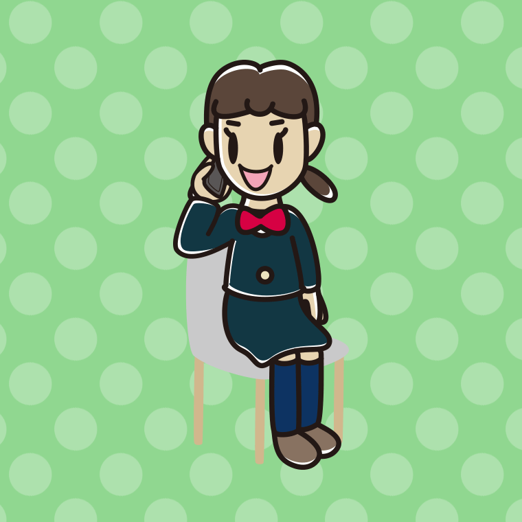椅子でスマホで電話する女子中学生のイラスト【色、背景あり】PNG
