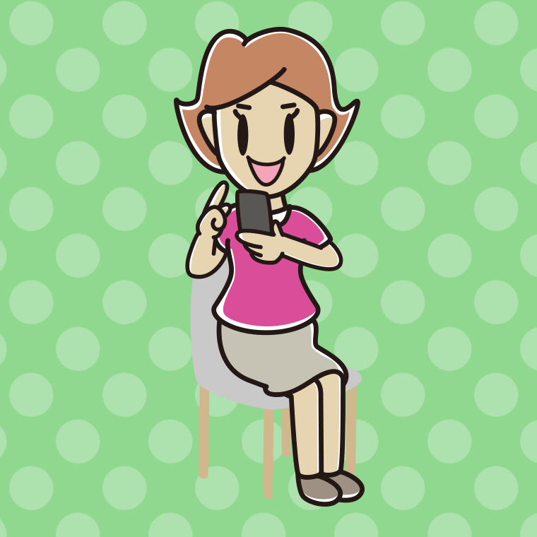 椅子でスマホを使う女性のイラスト【色、背景あり】PNG