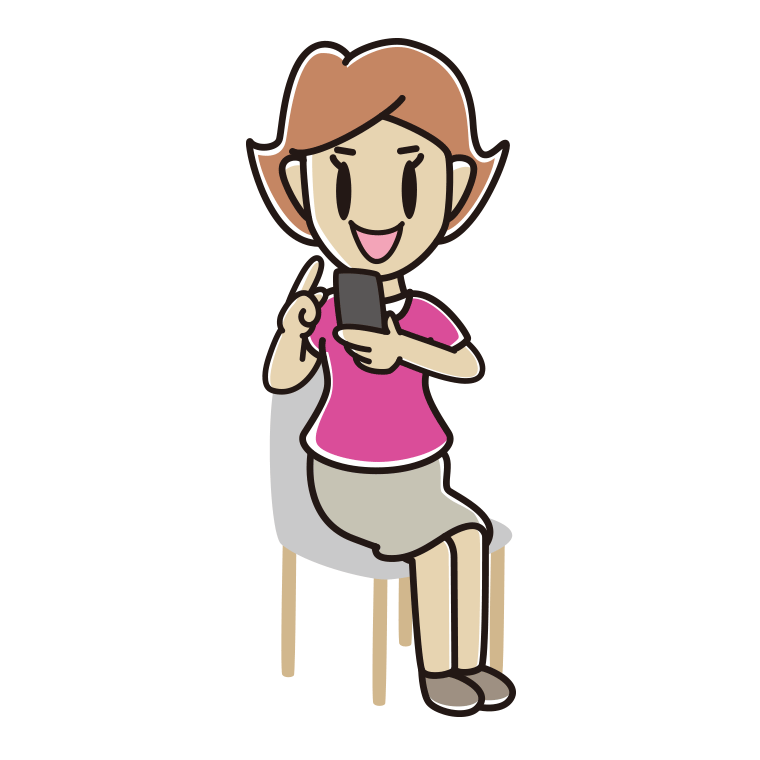 椅子でスマホを使う女性のイラスト【色あり、背景なし】透過PNG