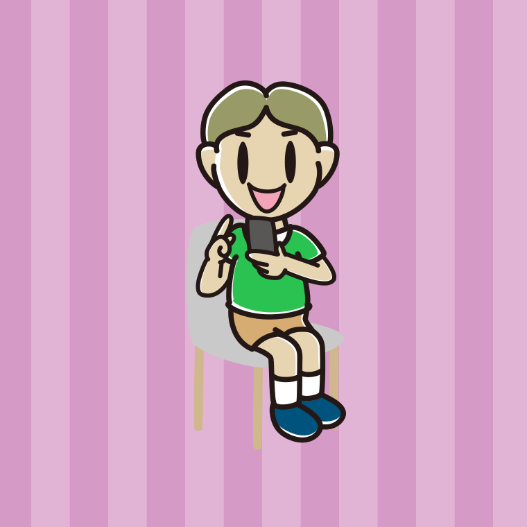 椅子でスマホを使う小学生男子のイラスト【色、背景あり】PNG