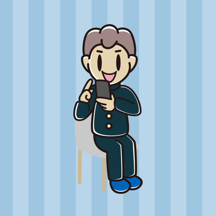 椅子でスマホを使う男子中学生のイラスト【色、背景あり】PNG