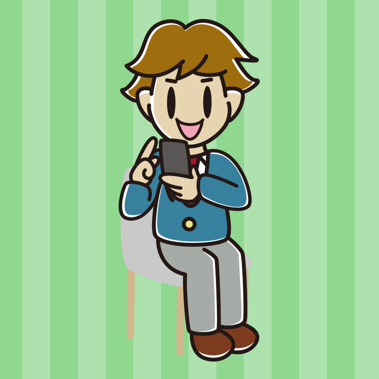 椅子でスマホを使う男子高校生のイラスト【色、背景あり】PNG