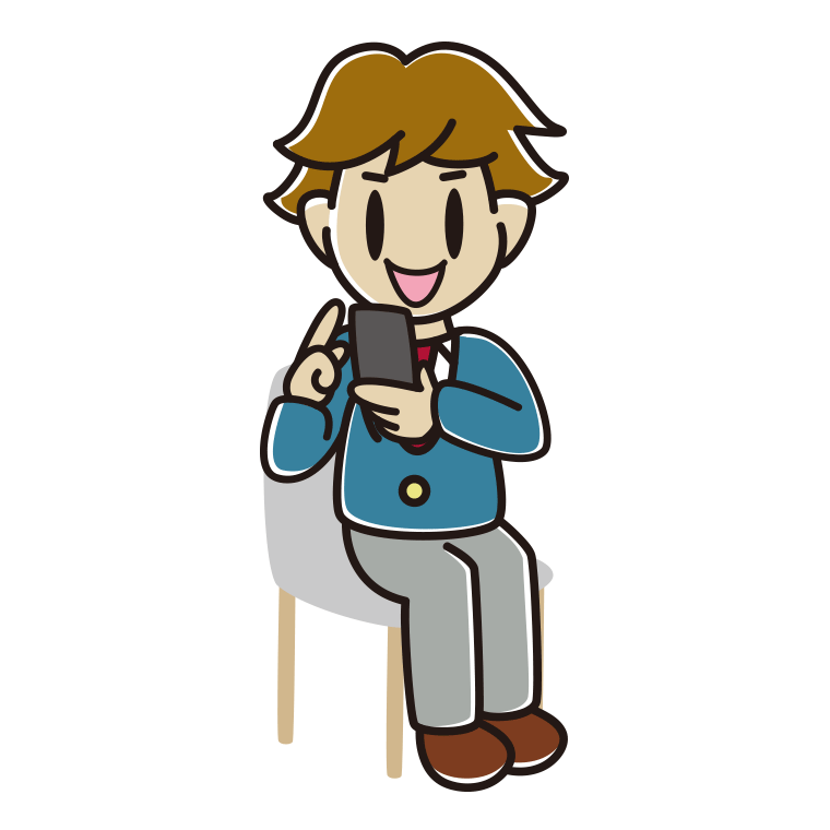 椅子でスマホを使う男子高校生のイラスト【色あり、背景なし】透過PNG