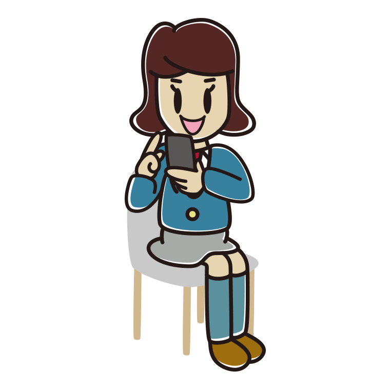 椅子でスマホを使う女子高校生のイラスト【色あり、背景なし】透過PNG