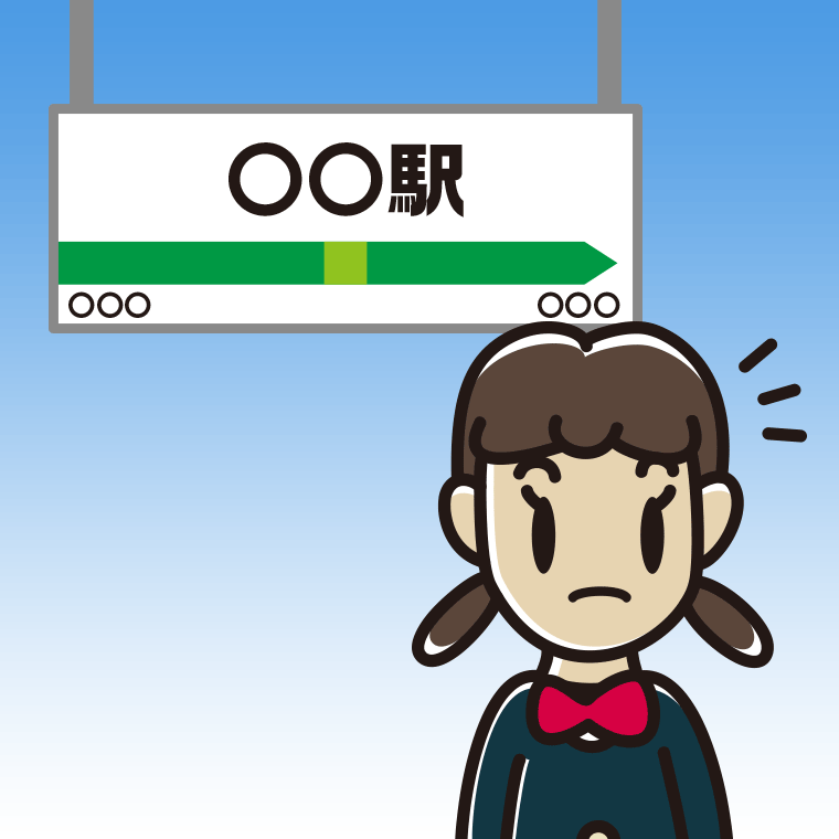 駅のホームで何かに気付く女子中学生のイラスト【色、背景あり】PNG