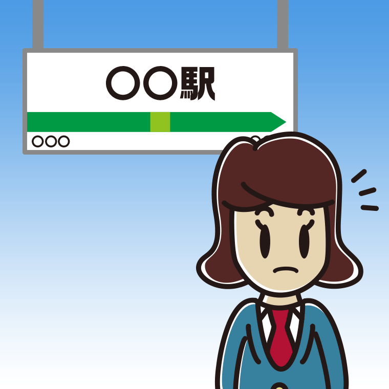 駅のホームで何かに気付く女子高校生のイラスト【色、背景あり】PNG