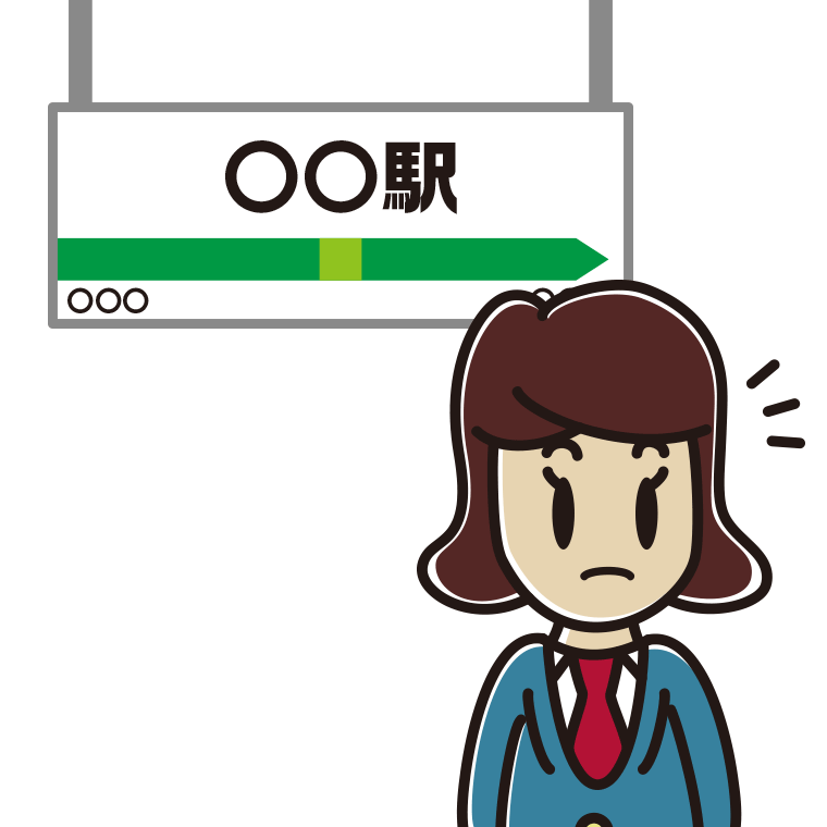 駅のホームで何かに気付く女子高校生のイラスト【色あり、背景なし】透過PNG