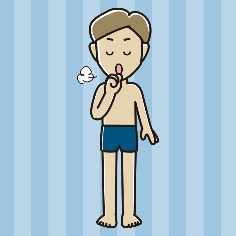 咳払いするスクール水着の男性のイラスト【色、背景あり】PNG