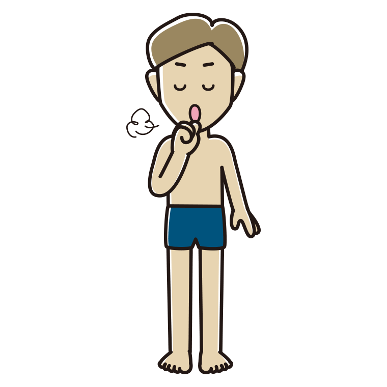 咳払いするスクール水着の男性のイラスト【色あり、背景なし】透過PNG