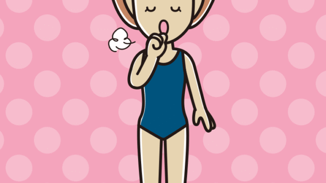 咳払いするスクール水着の女性のイラスト【色、背景あり】PNG