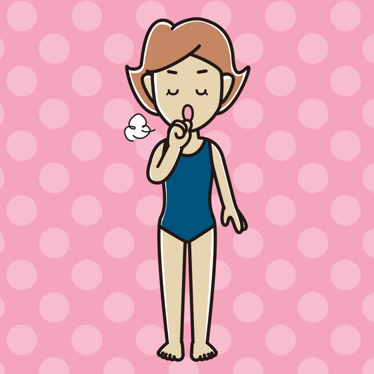 咳払いするスクール水着の女性のイラスト【色、背景あり】PNG
