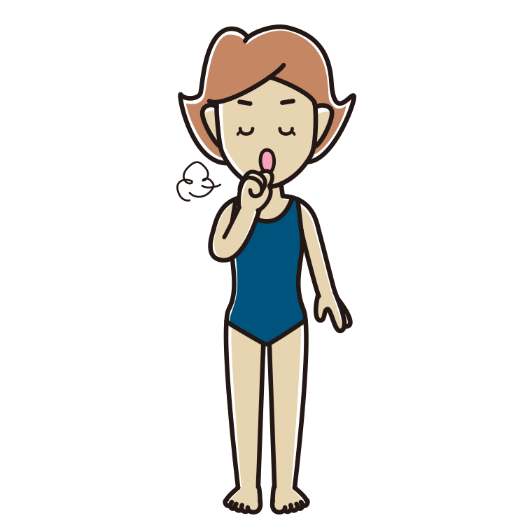 咳払いするスクール水着の女性のイラスト【色あり、背景なし】透過PNG