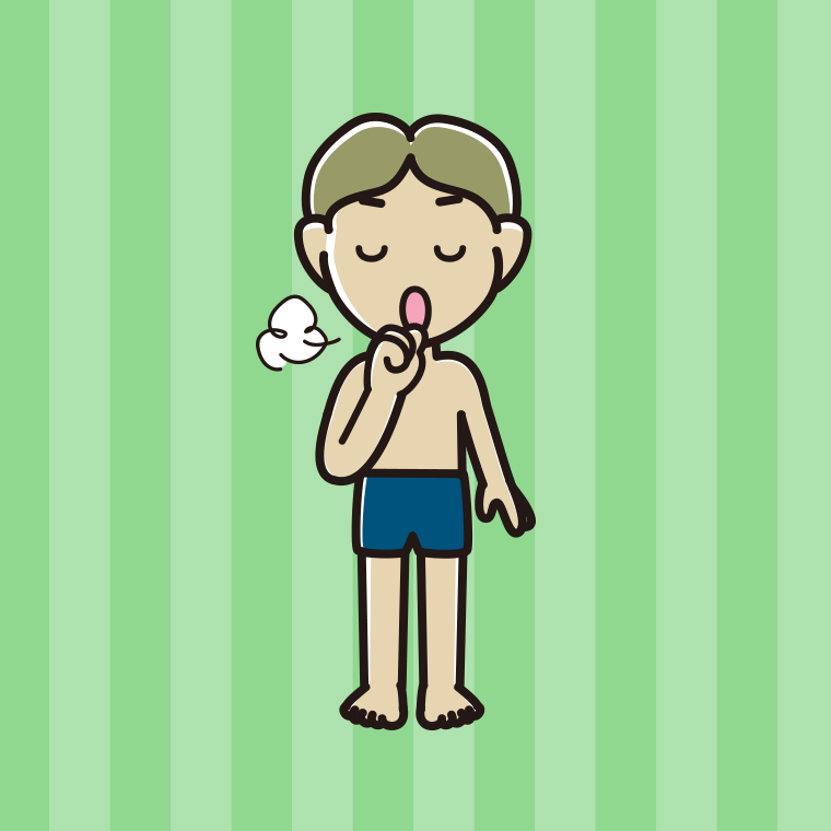 咳払いするスクール水着の小学生男子のイラスト【色、背景あり】PNG